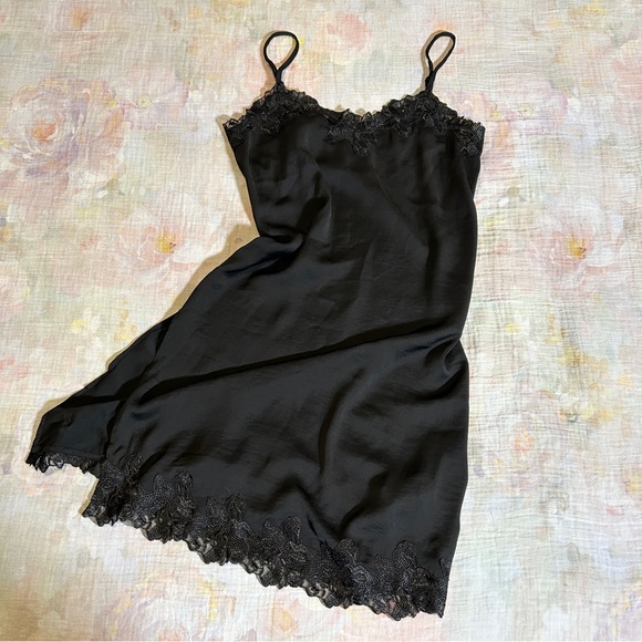 Forever 21 Dresses & Skirts - SOLD F21 black lace trim romantic satin slip dress S